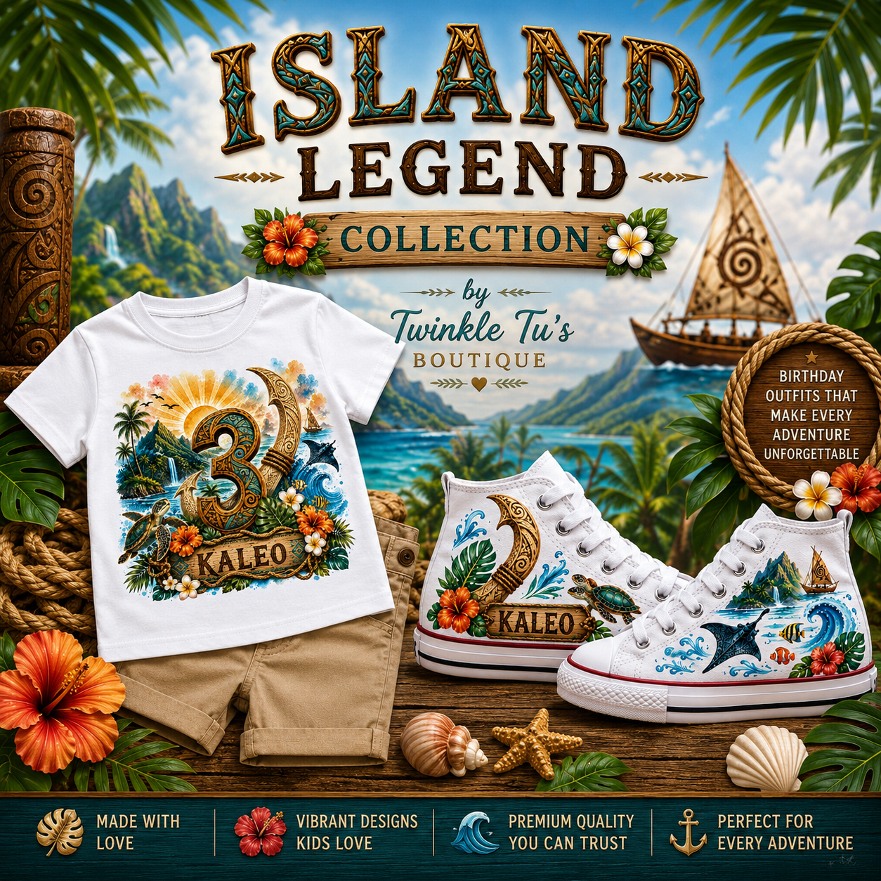 Island Legend Boys Collection| Personalized Tropical Birthday Shirt for Boys