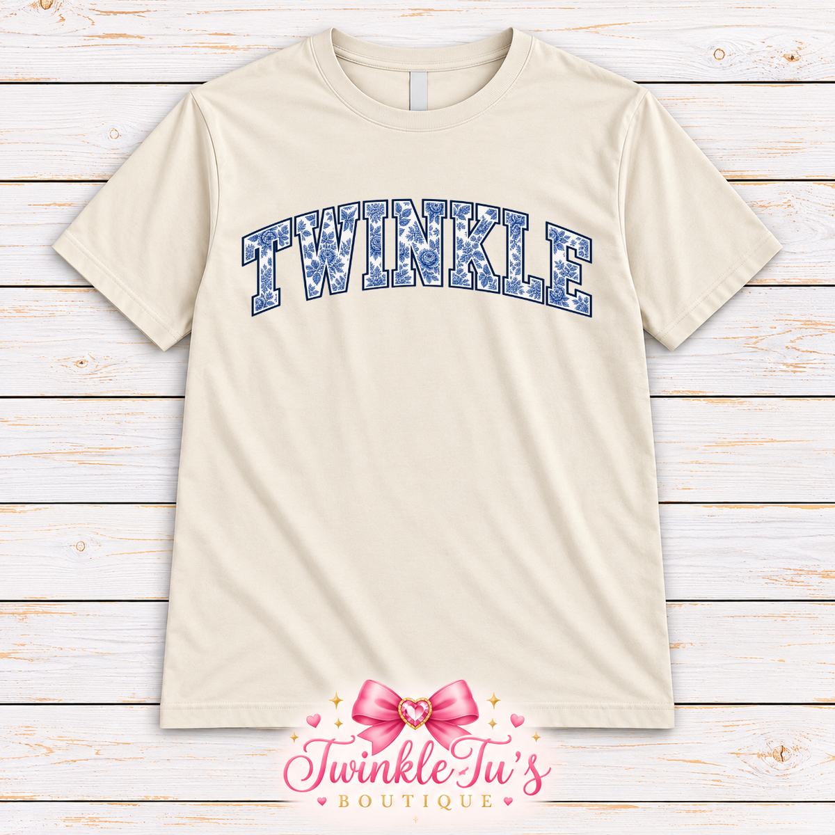 TWINKLE Blue Floral Varsity Graphic Tee | Boutique Collegiate Shirt