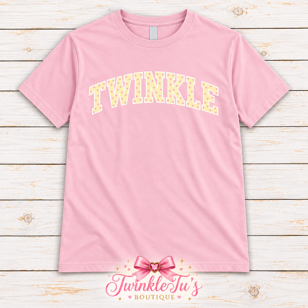 TWINKLE Pink Polka Dot Varsity Graphic Tee | Preppy Boutique Shirt