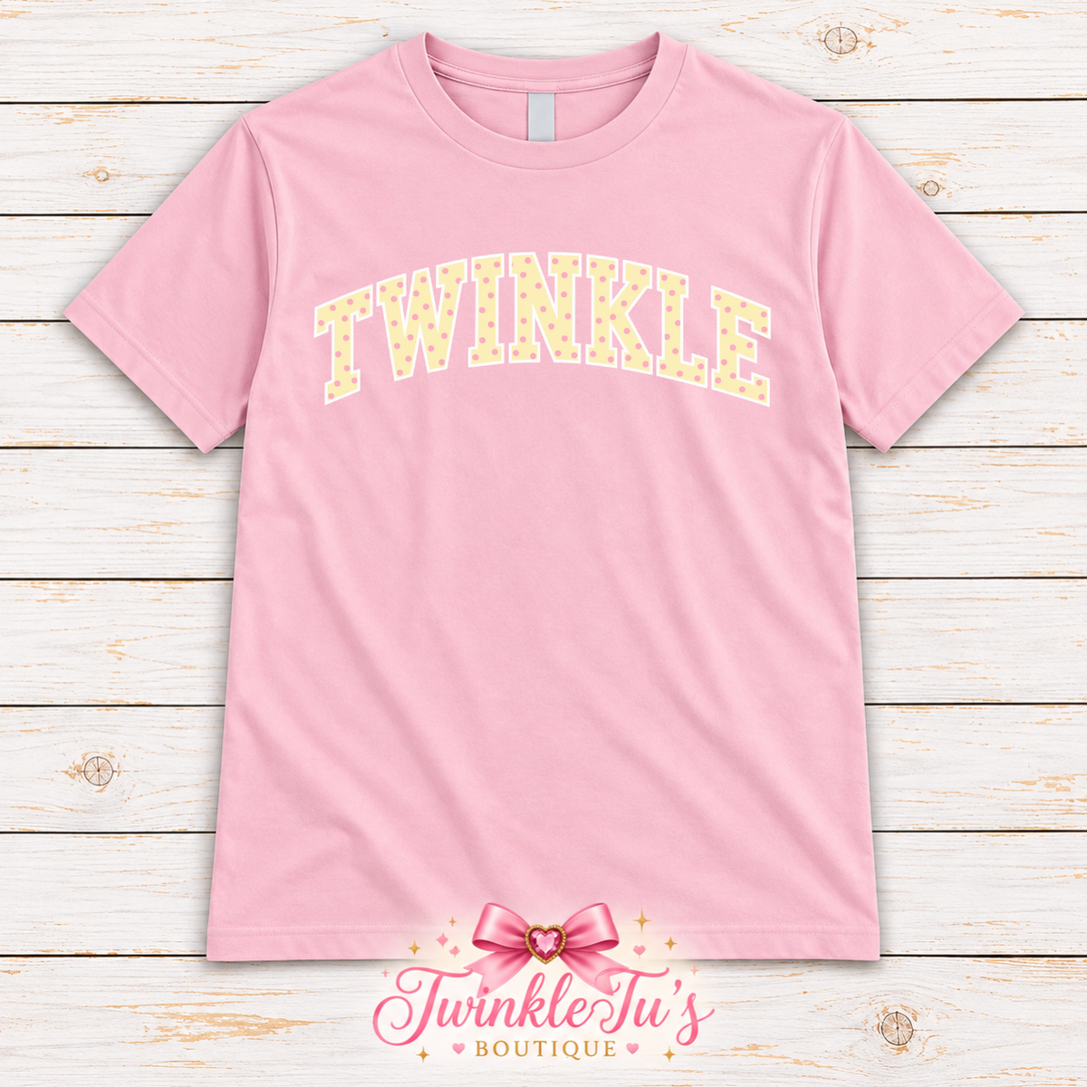 TWINKLE Pink Polka Dot Varsity Graphic Tee | Preppy Boutique Shirt