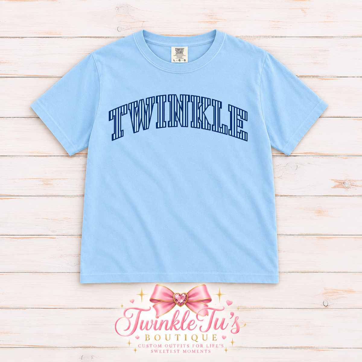 TWINKLE Blue Outline Varsity Graphic Tee | Preppy Collegiate Shirt