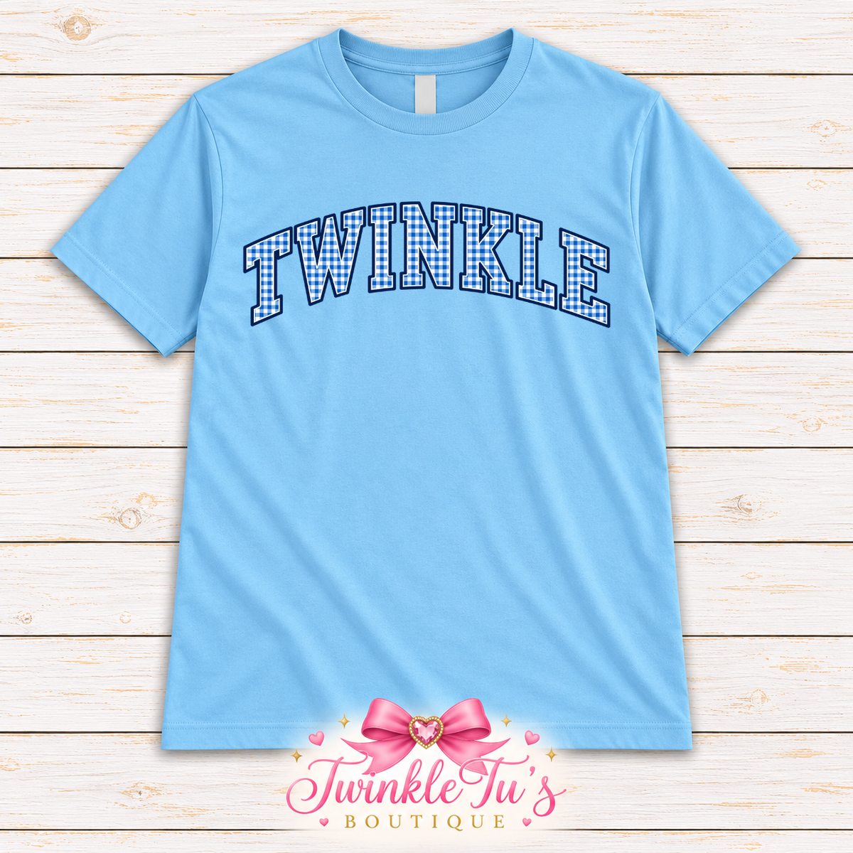 TWINKLE Blue Gingham Varsity Graphic Tee | Preppy Boutique Shirt