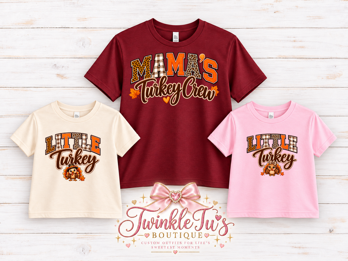 Mama’s Turkey Crew Mommy & Me Thanksgiving Shirts | Little Turkey Matching Family Tees