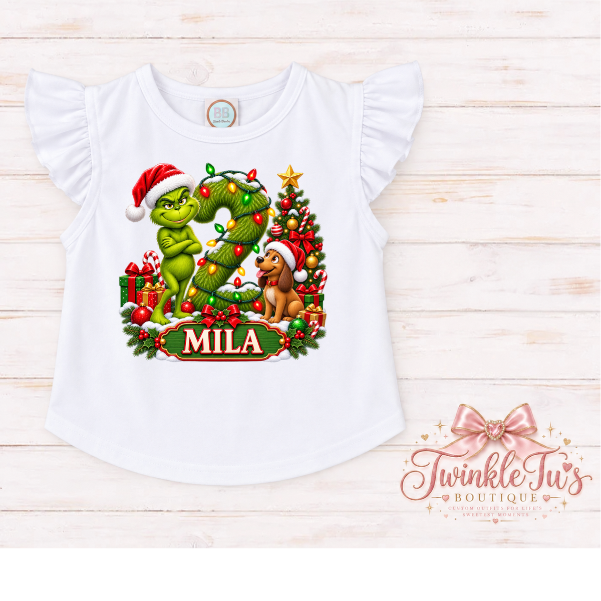 A Grinchy Christmas Girls Birthday Outfit |Christmas Tutu Set | Personalized Birthday Shirt
