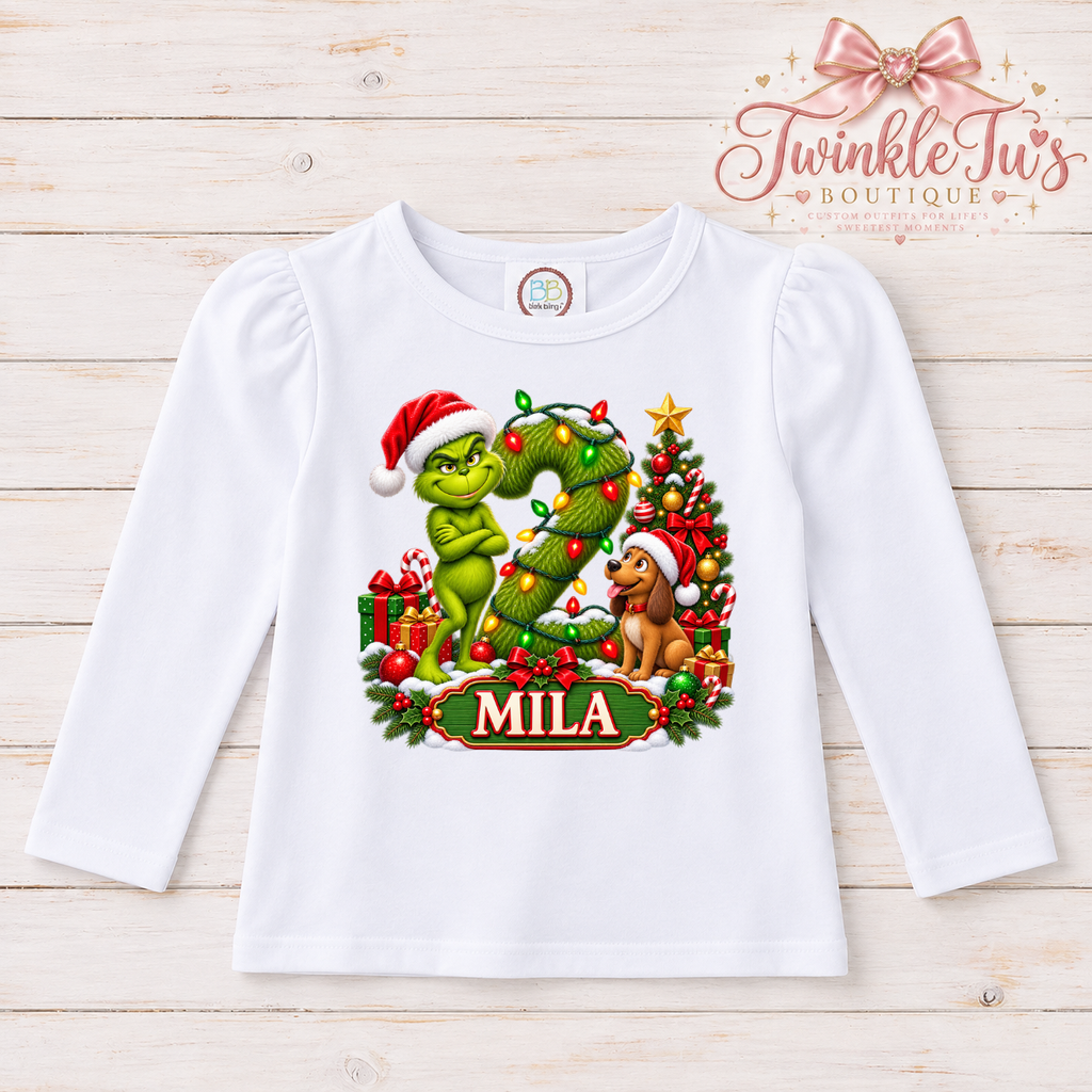 A Grinchy Christmas Girls Birthday Outfit |Christmas Tutu Set | Personalized Birthday Shirt