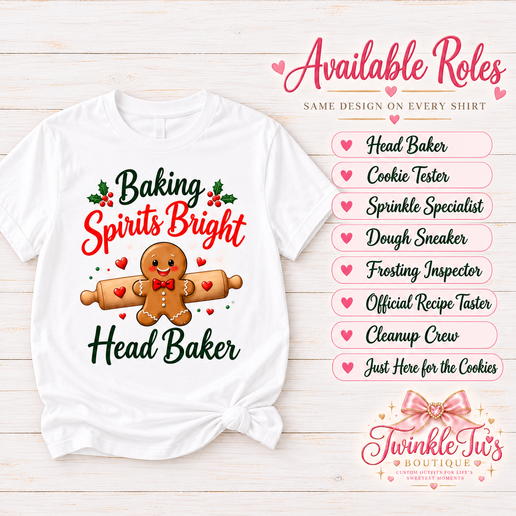 Baking Spirits Bright Family Christmas Shirts | Custom Relative Matching Christmas Tees