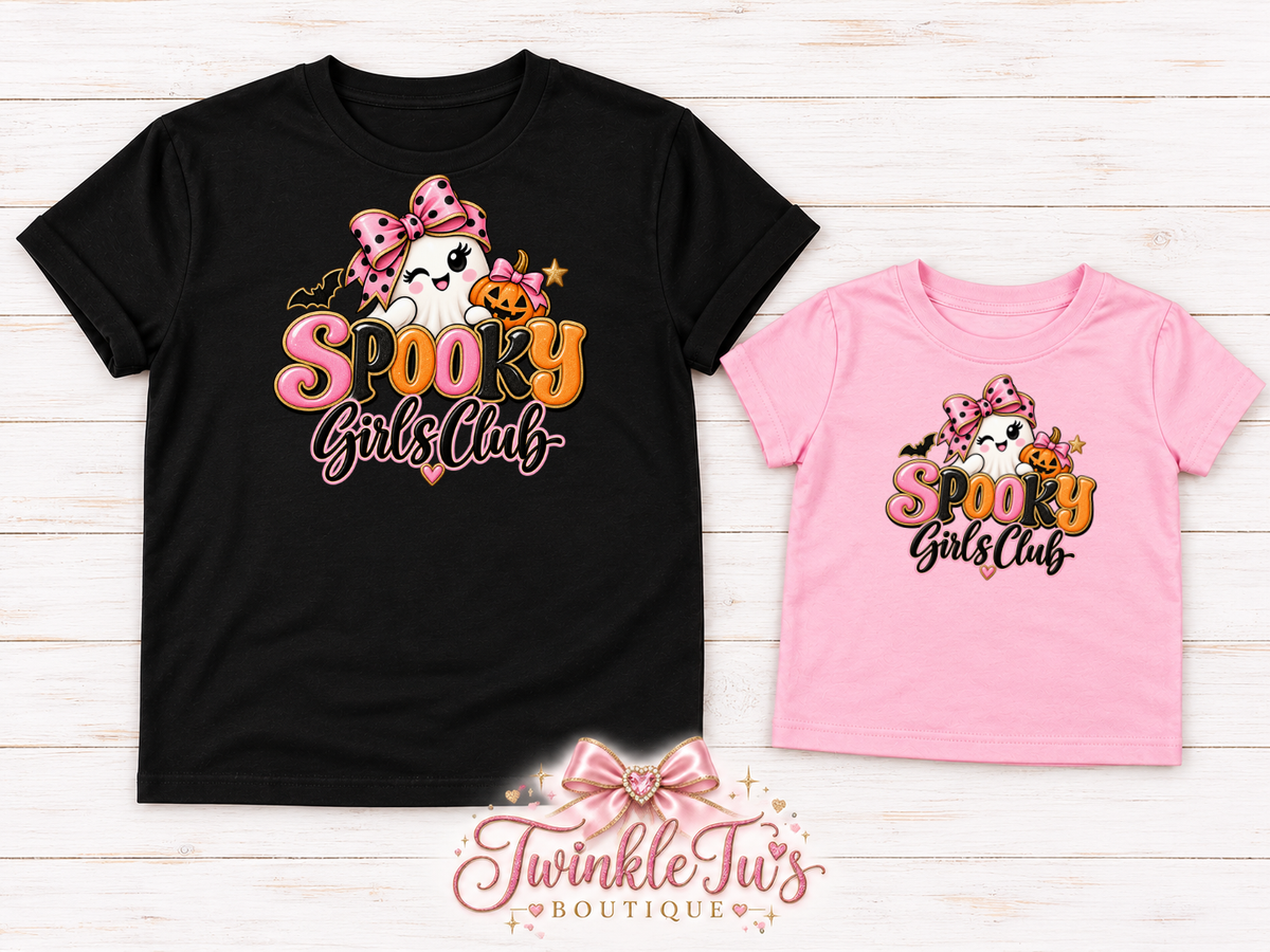 Spooky Girls Club Matching Halloween Shirts | Black Mama Shirt & Pink Girls Shirt