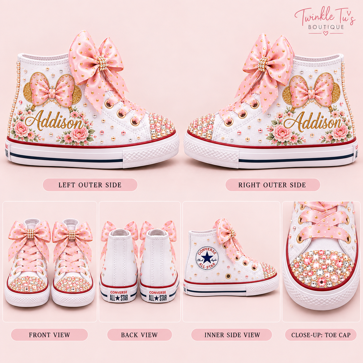Birthday Bowtique | Minnie Mouse Inspired Custom Converse Bling Shoes for Girls