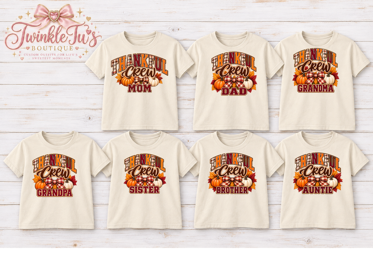 Thankful Crew Family Thanksgiving Shirts | Custom Relative Matching Fall Tees