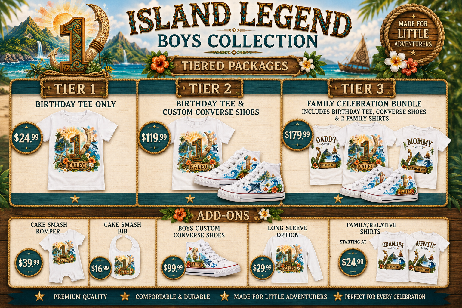 Island Legend Boys Collection| Personalized Tropical Birthday Shirt for Boys
