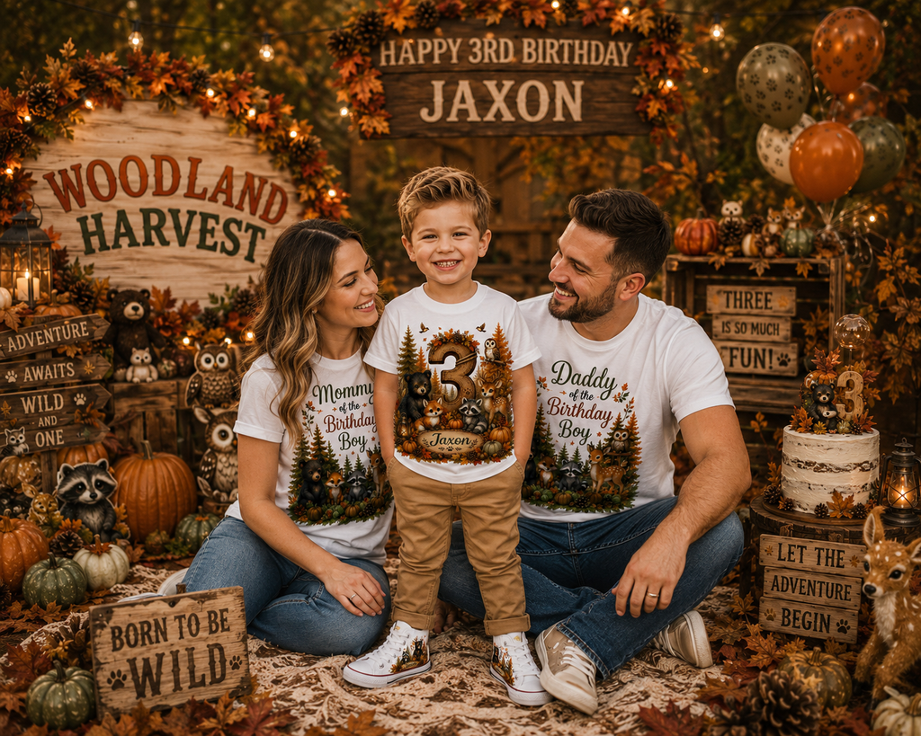 Woodland Harvest | Personalized Woodland Birthday Shirt for Boys