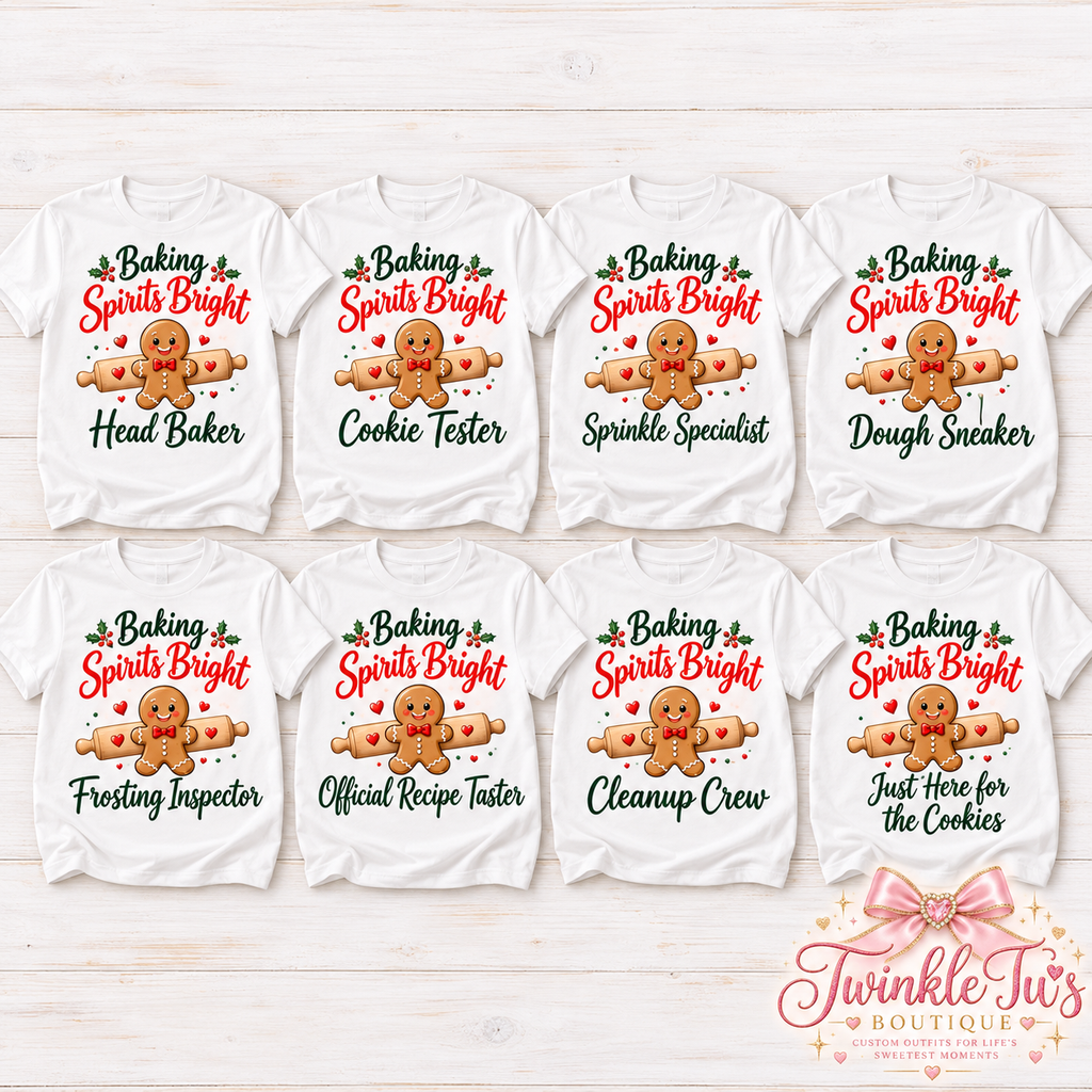 Baking Spirits Bright Family Christmas Shirts | Custom Relative Matching Christmas Tees