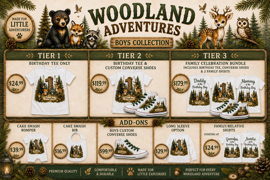Woodland Adventures Boys Collection | Personalized Woodland Birthday Shirt for Boys