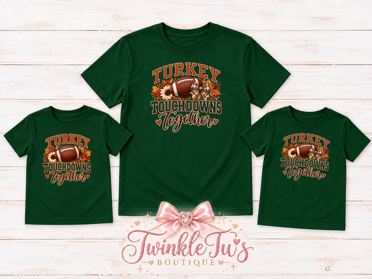 Thankful Family Football Shirts | Turkey Touchdowns Together Matching Thanksgiving Tees
