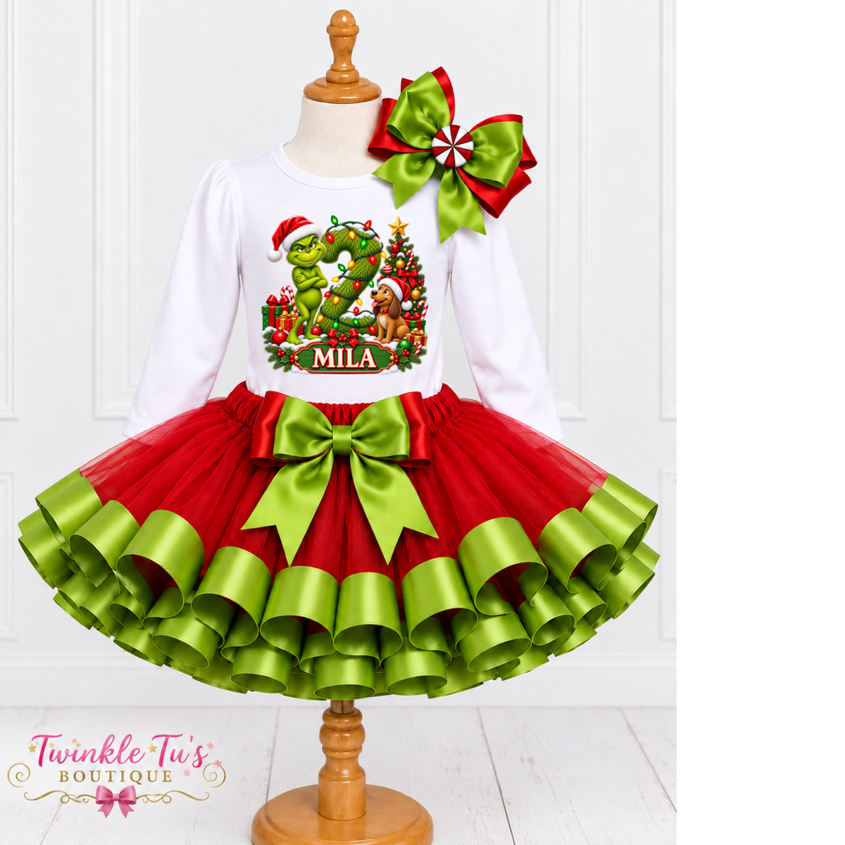 A Grinchy Christmas Girls Birthday Outfit |Christmas Tutu Set | Personalized Birthday Shirt