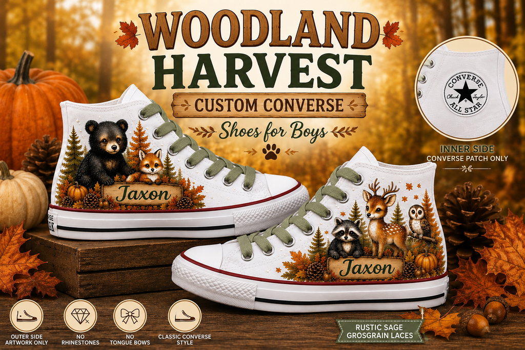 Woodland Harvest Boys Collection | Personalized Woodland Custom Converse Shoes for Boys