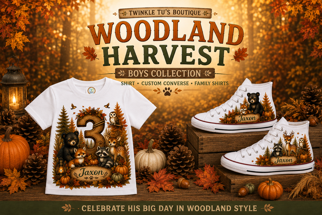 Woodland Harvest | Personalized Woodland Birthday Shirt for Boys