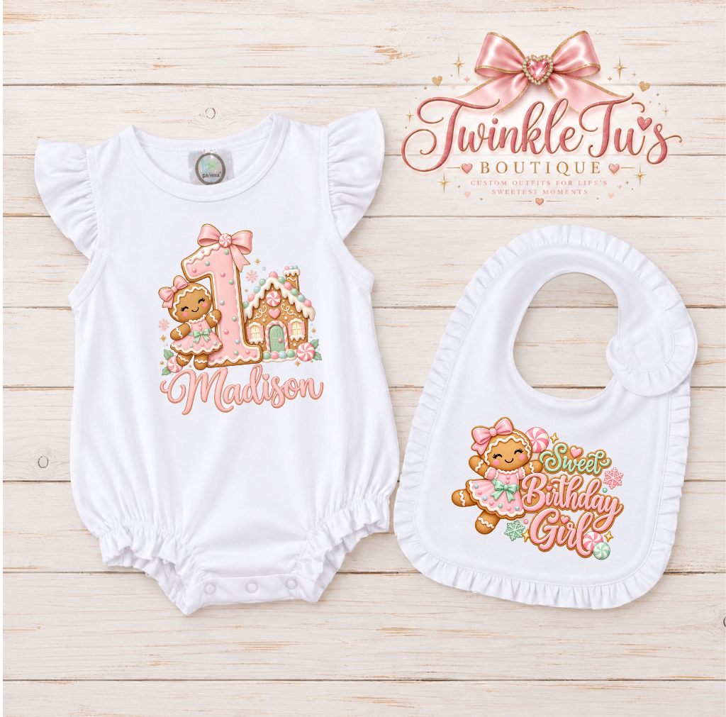 Peppermint Lane Girls Birthday Outfit | Pastel Gingerbread Christmas Tutu Set | Personalized Birthday Shirt & Cake Smash Options