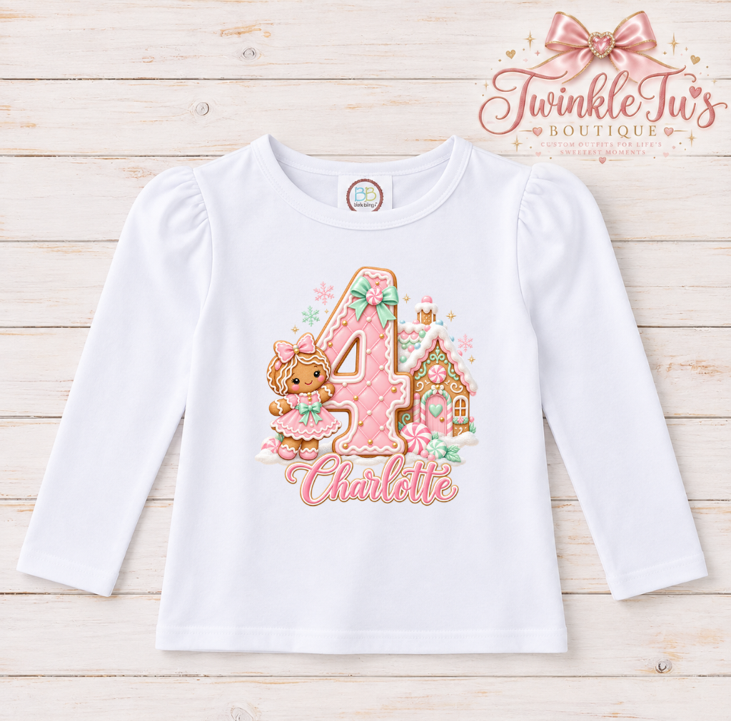 Peppermint Lane Girls Birthday Outfit | Pastel Gingerbread Christmas Tutu Set | Personalized Birthday Shirt & Cake Smash Options