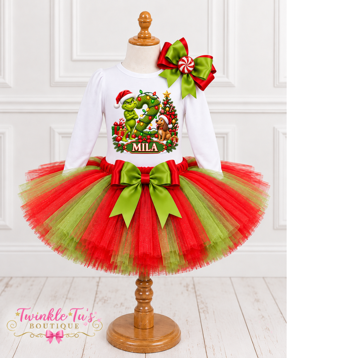 A Grinchy Christmas Girls Birthday Outfit |Christmas Tutu Set | Personalized Birthday Shirt