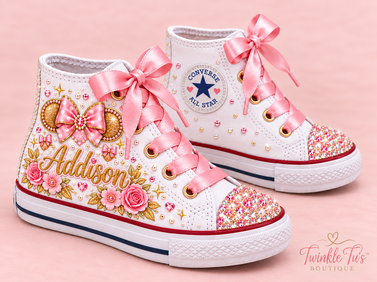 Birthday Bowtique | Minnie Mouse Inspired Custom Converse Bling Shoes for Girls