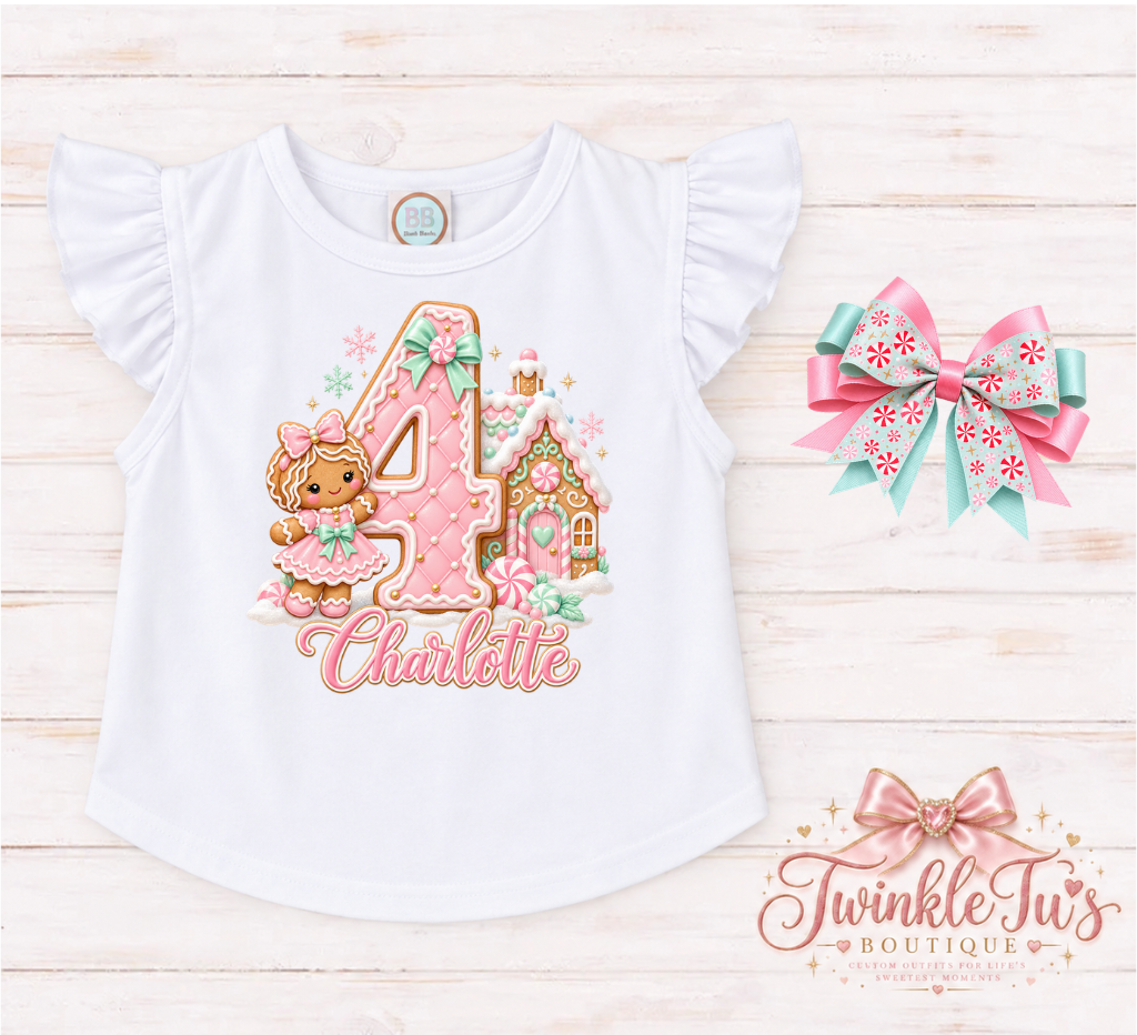 Peppermint Lane Girls Birthday Outfit | Pastel Gingerbread Christmas Tutu Set | Personalized Birthday Shirt & Cake Smash Options
