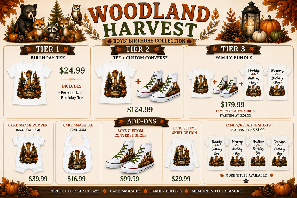 Woodland Harvest | Personalized Woodland Birthday Shirt for Boys