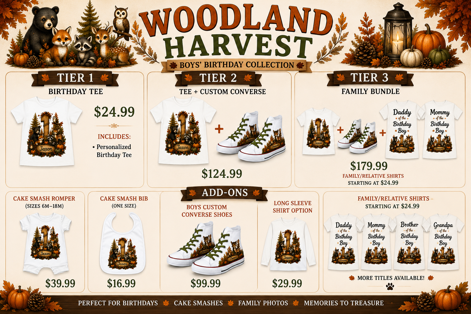 Woodland Harvest | Personalized Woodland Birthday Shirt for Boys