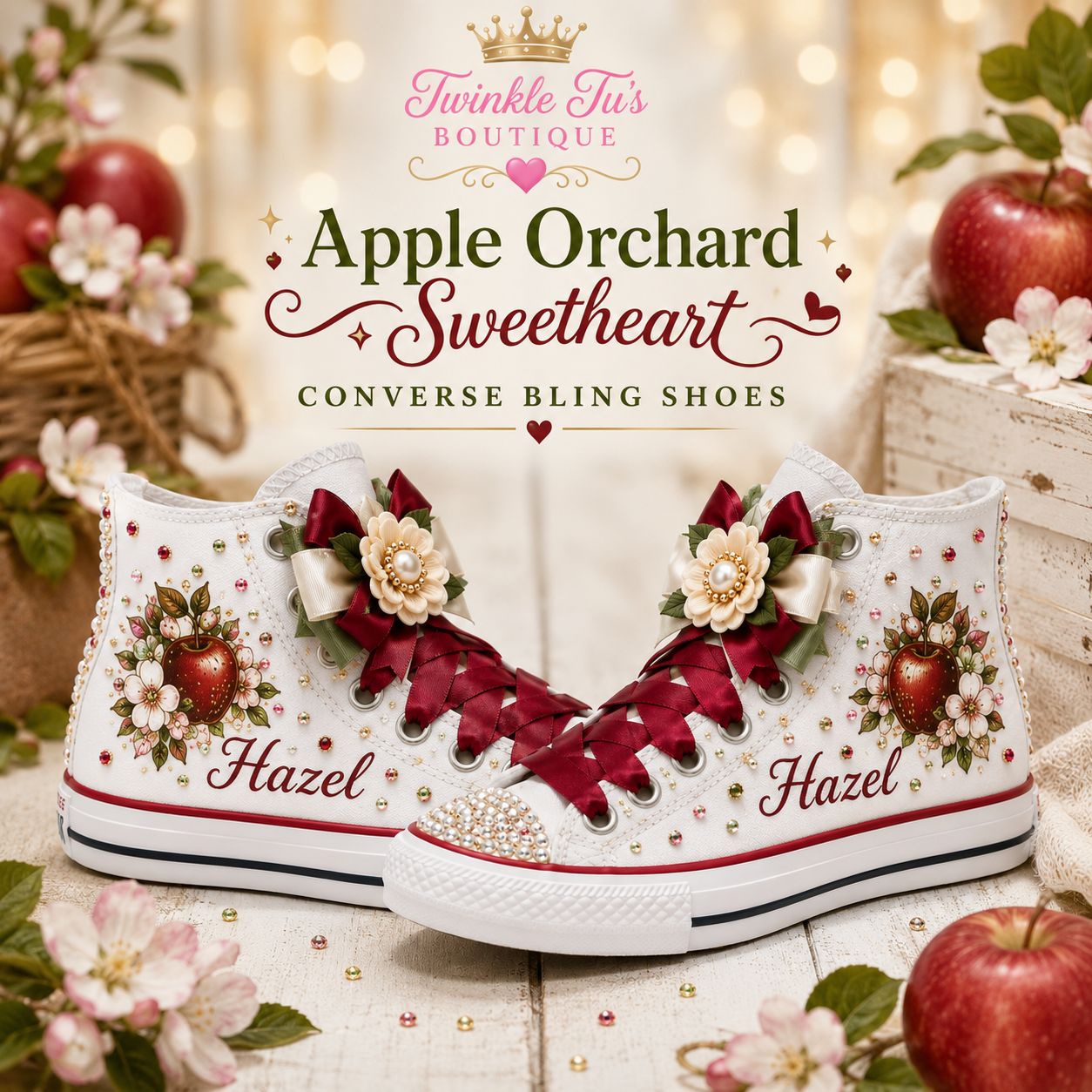 Apple Orchard Sweetheart | Personalized Apple Converse Bling Shoes