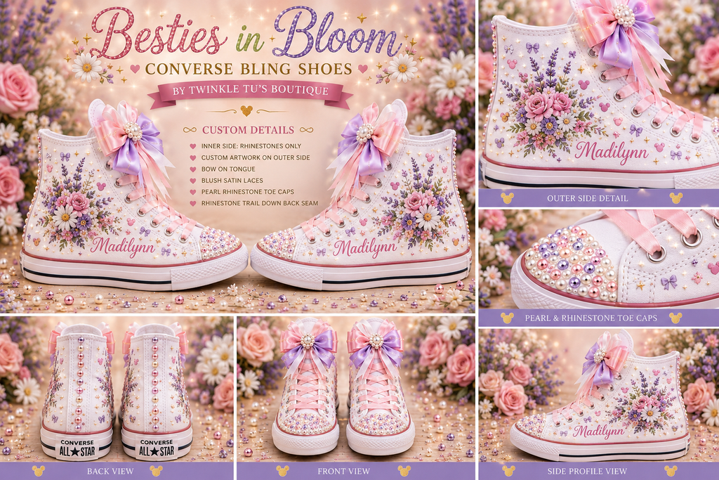 Besties in Bloom | Personalized Floral Converse Bling Shoes