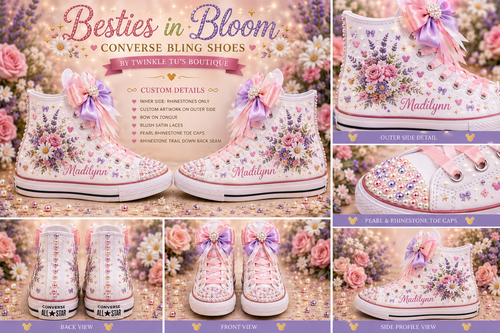 Besties in Bloom | Personalized Minnie-Mouse Inspired Converse Bling Shoes