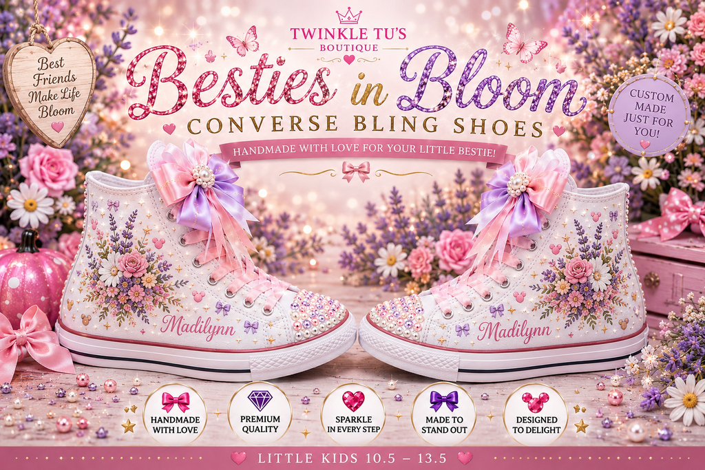 Besties in Bloom | Personalized Floral Converse Bling Shoes