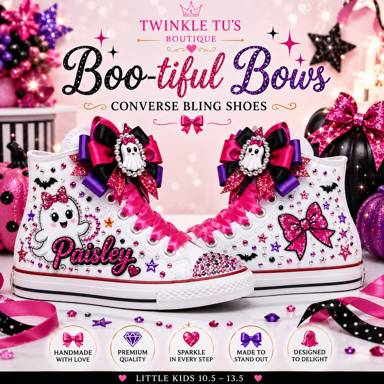 Boo-tiful Bows | Personalized Halloween Converse Bling Shoes