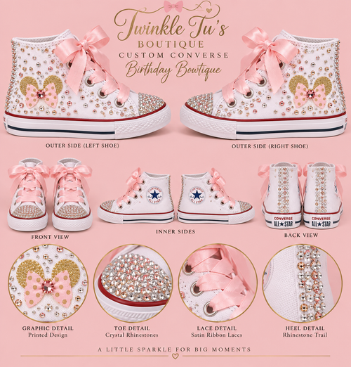 Birthday Bowtique | Minnie Mouse Inspired Custom Converse Bling Shoes for Girls