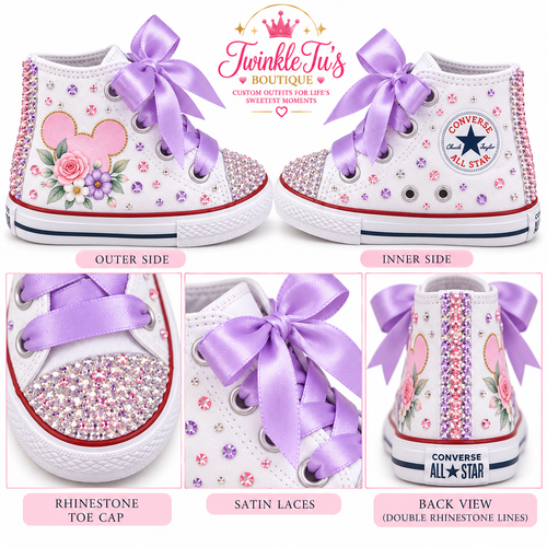 Besties in Bloom | Personalized Minnie-Mouse Inspired Converse Bling Shoes