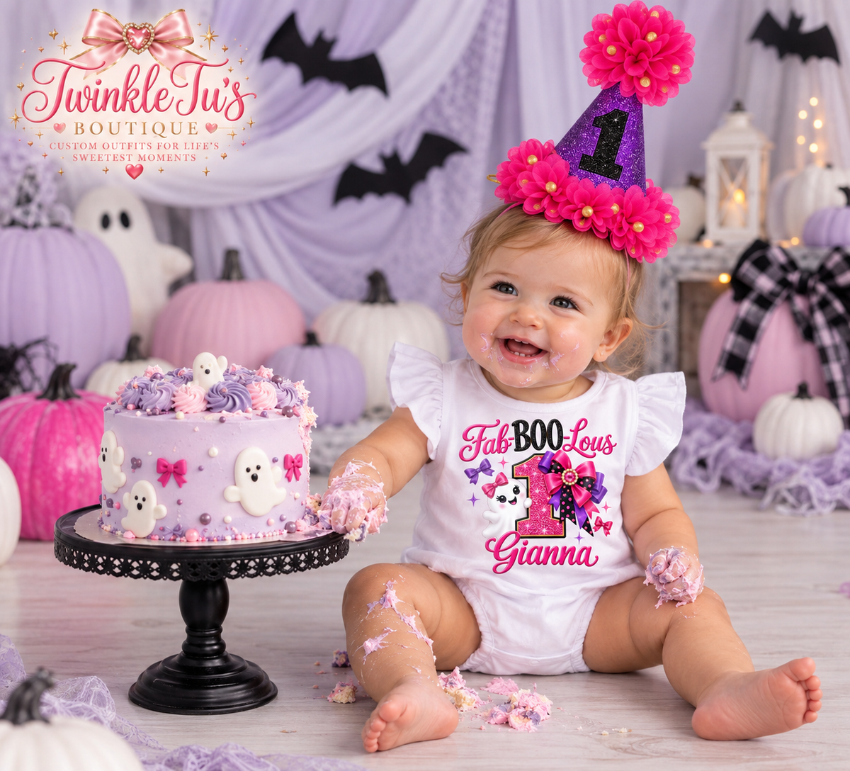 Boo-tiful Bows| Halloween Ghost Personalized Birthday Cake Smash Set
