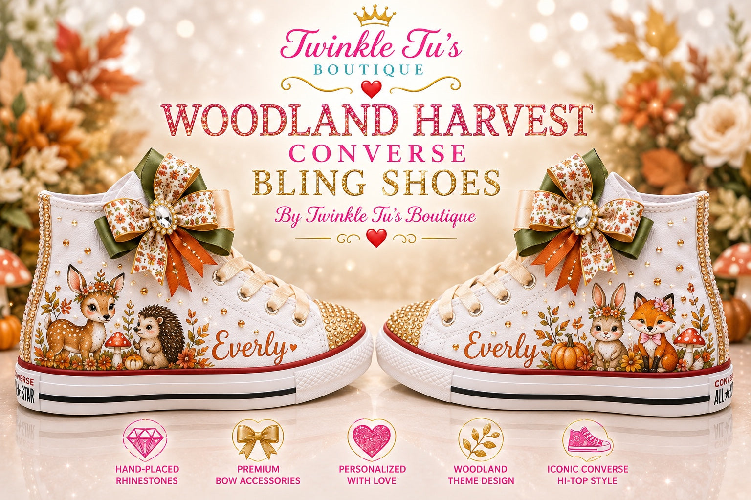 Woodland Harvest | Personalized Woodland Converse Bling Shoes