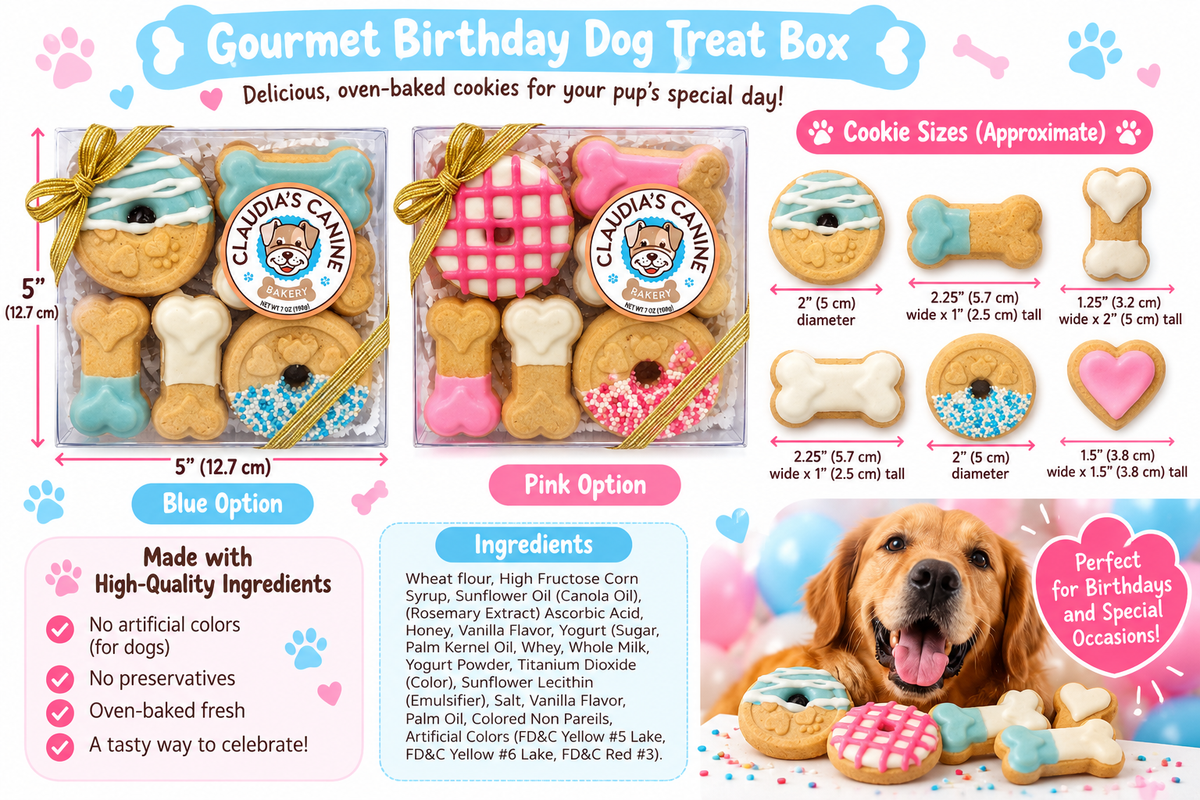 Personalized Dog Birthday Pawty Box | Complete Dog Birthday Party Kit with Bandanna, Hat, Toys & Decorations