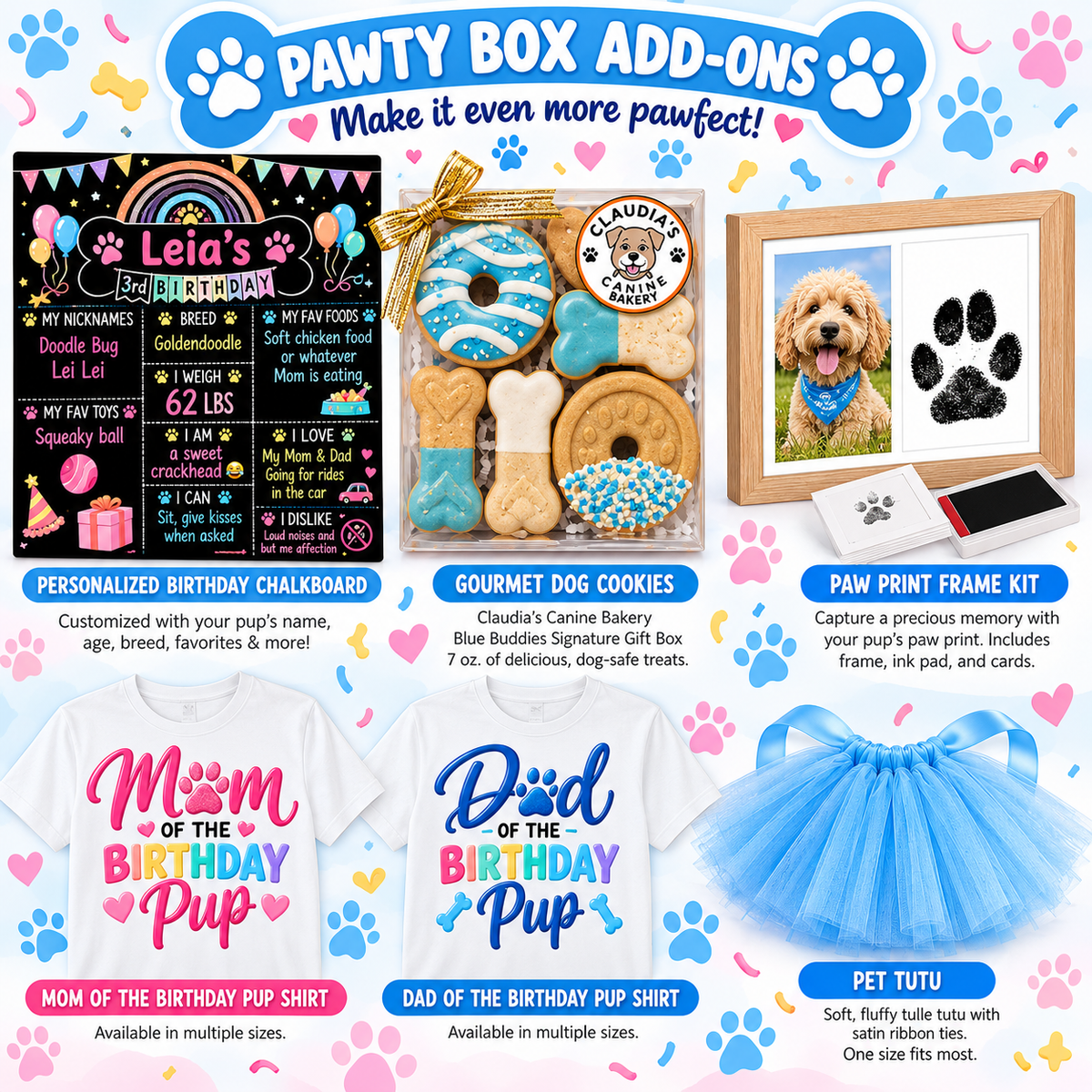 Personalized Dog Birthday Pawty Box | Complete Dog Birthday Party Kit with Bandanna, Hat, Toys & Decorations