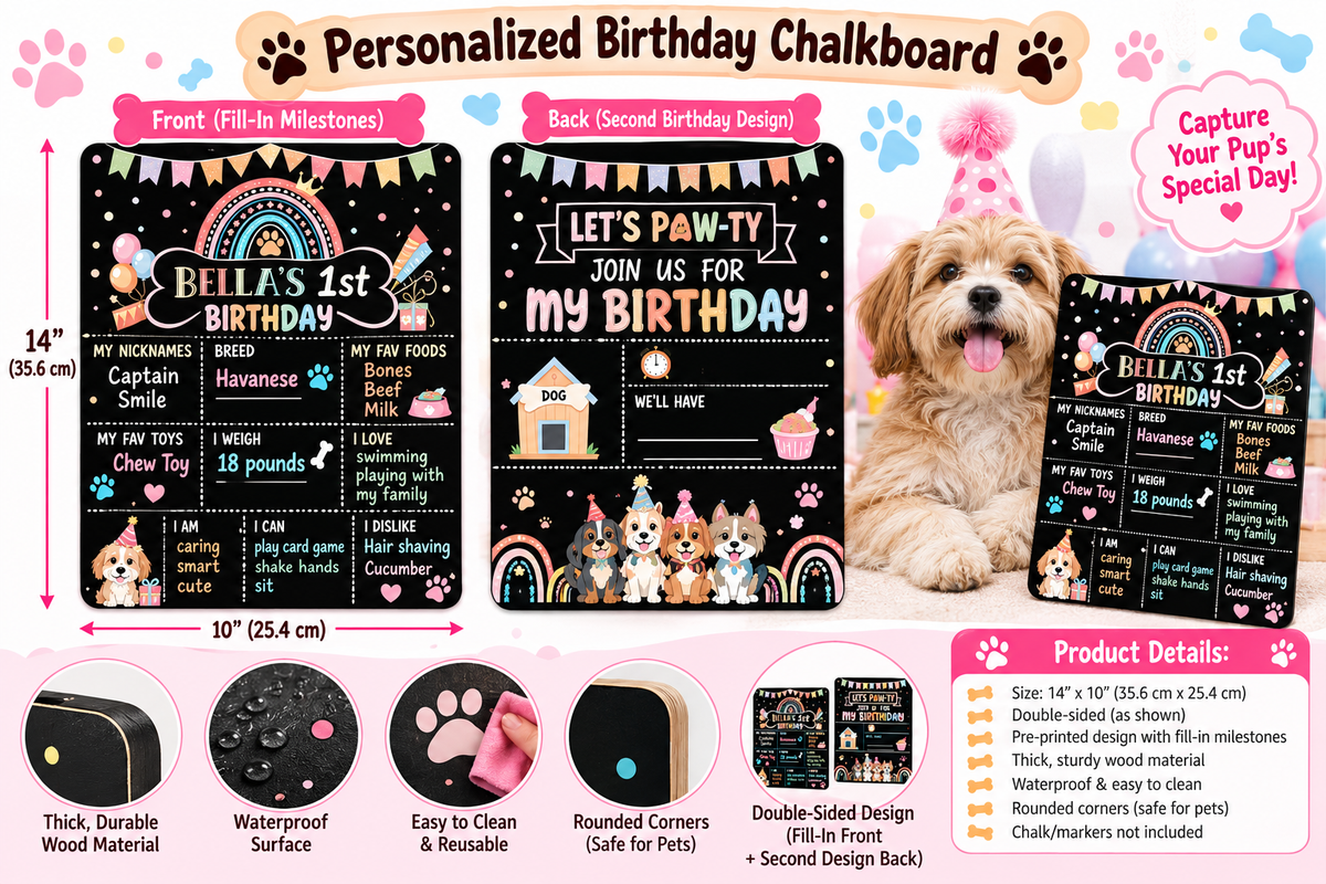 Personalized Dog Birthday Pawty Box | Complete Dog Birthday Party Kit with Bandanna, Hat, Toys & Decorations