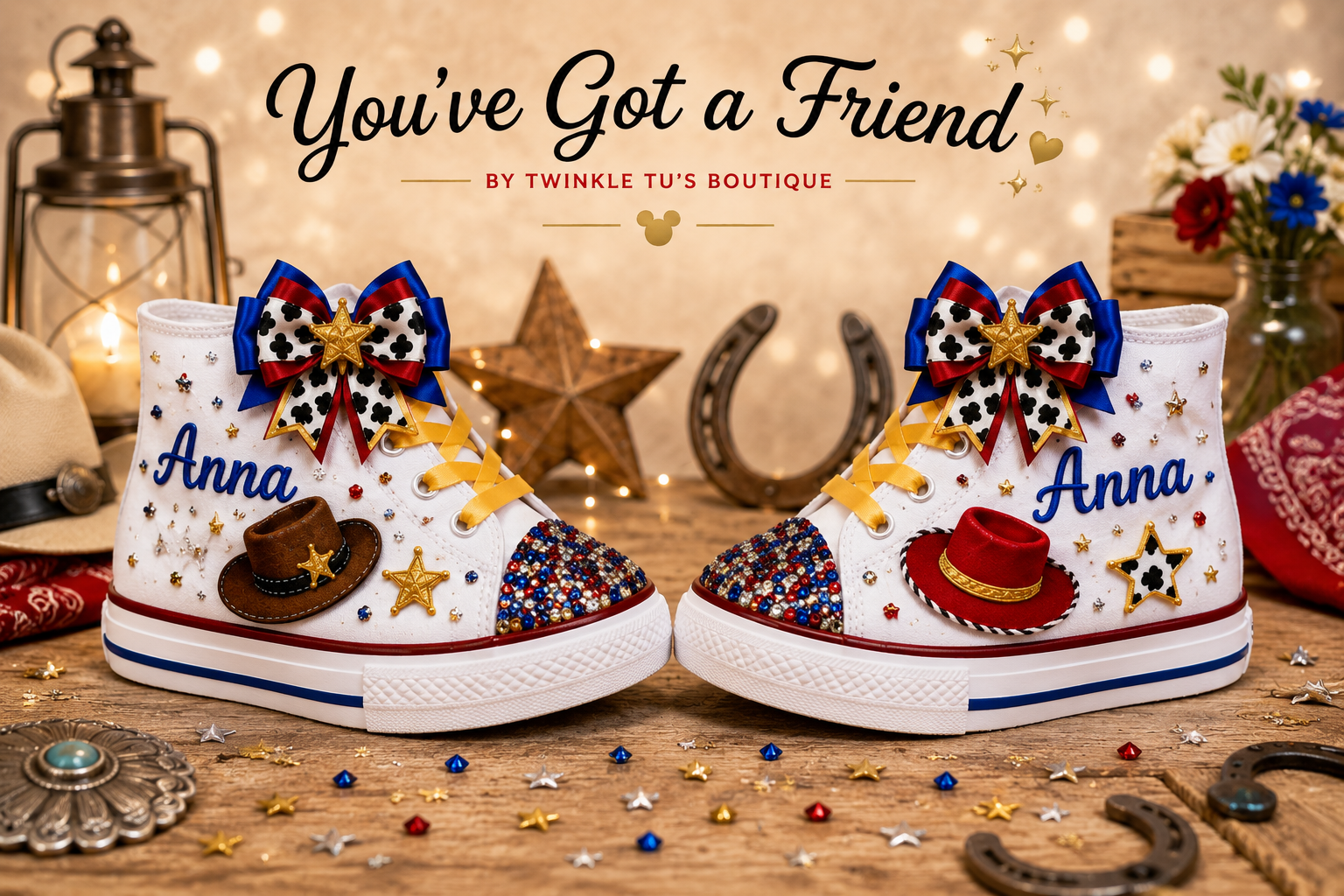 You've Got a Friend | Personalized Cowboy-Cowgirl Converse Bling Shoes