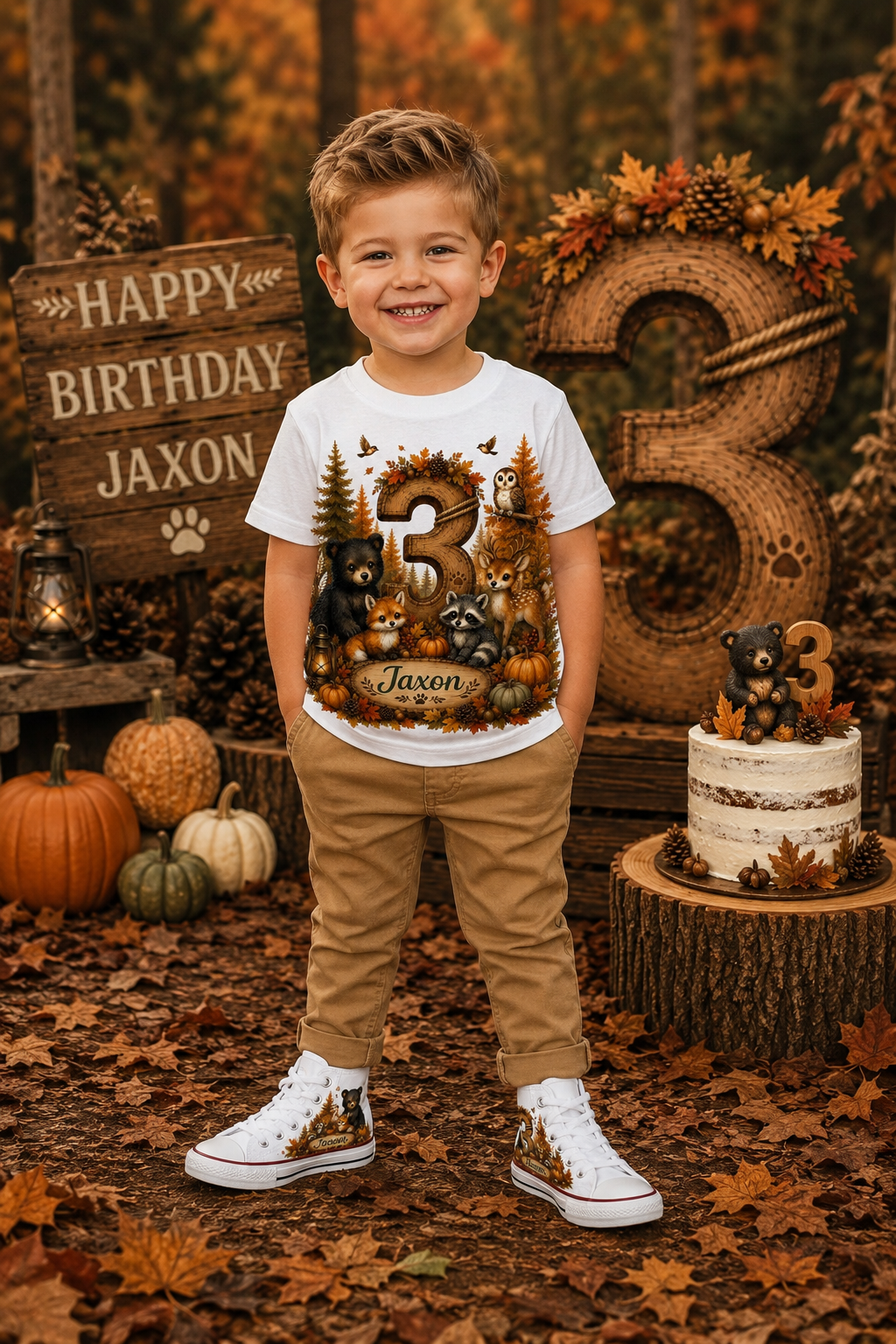 Woodland Harvest | Personalized Woodland Birthday Shirt for Boys