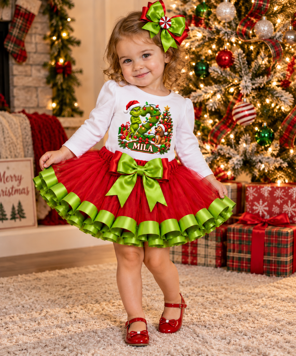 A Grinchy Christmas Girls Birthday Outfit |Christmas Tutu Set | Personalized Birthday Shirt