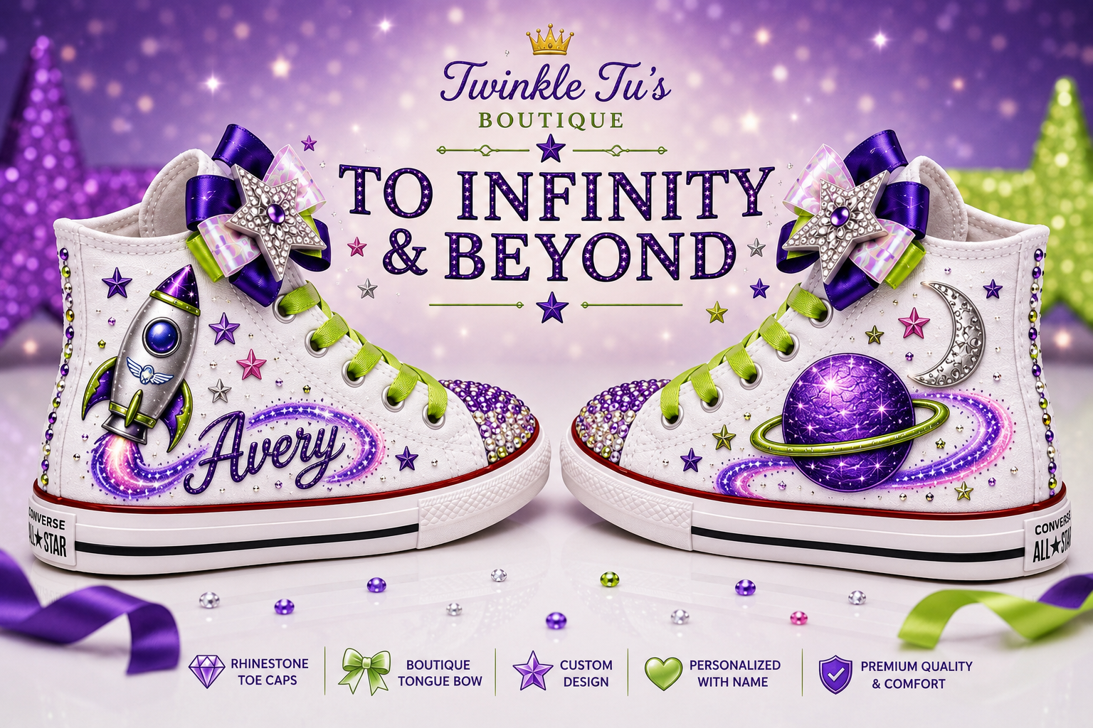 To Infinity & Beyond | Personalized Space Converse Bling Shoes