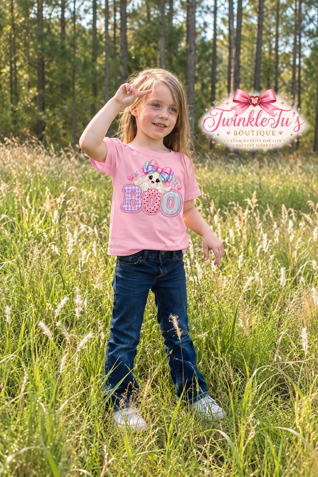 Girly BOO Ghost Halloween Shirt | Pastel Girls Graphic Tee