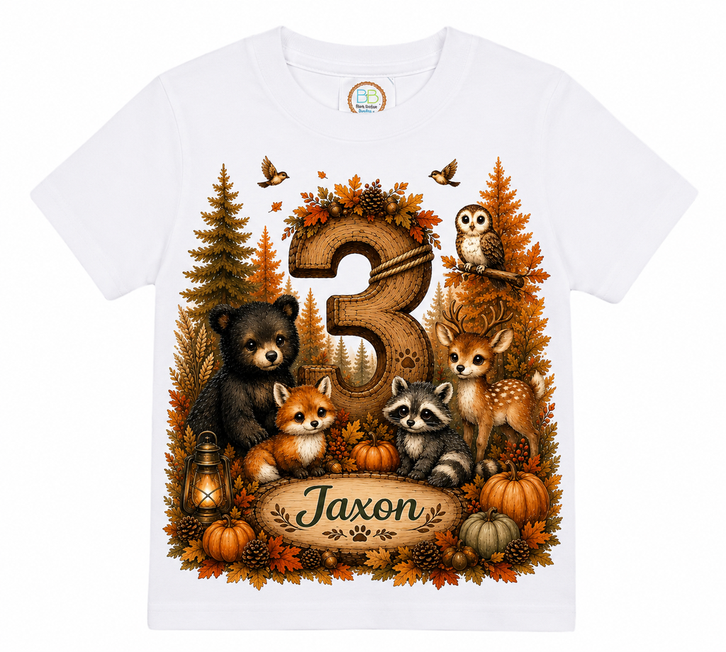 Woodland Harvest | Personalized Woodland Birthday Shirt for Boys