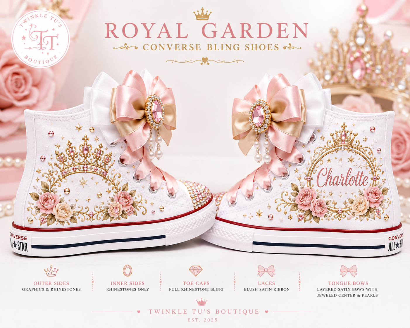 Royal Garden Princess | Personalized Princess Converse Bling Shoes