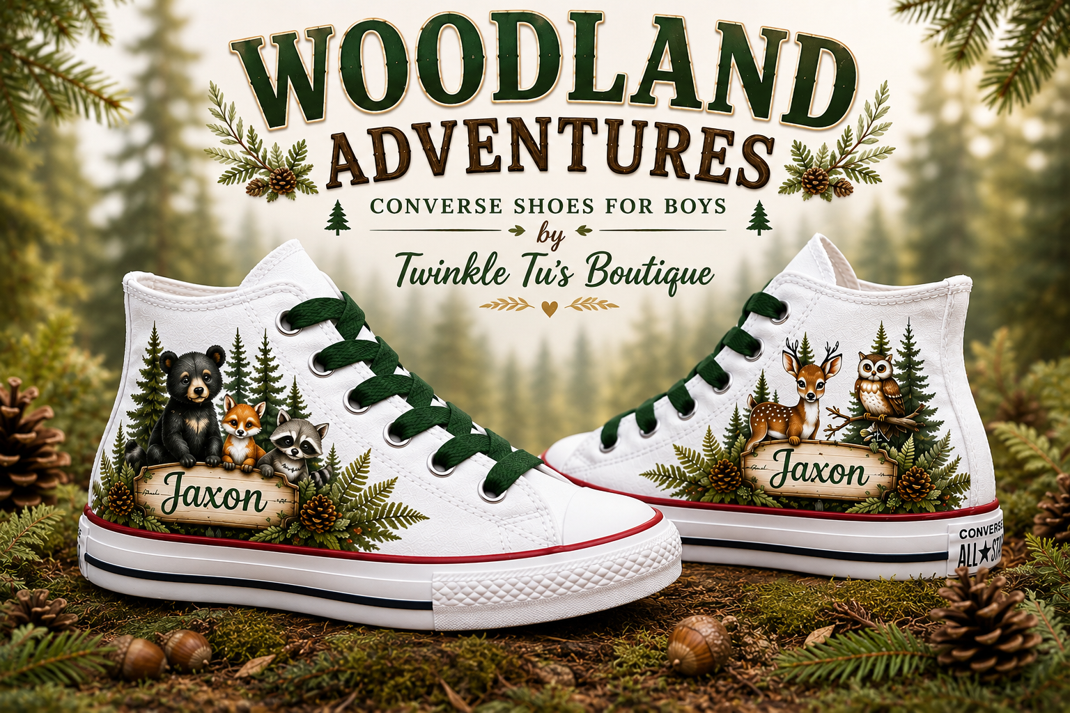 Woodland Adventures | Personalized Woodland Custom Converse Shoes for Boys